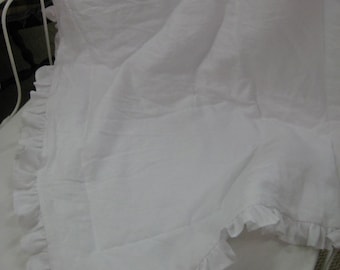 Ruffled Crib Blanket in Bright White Washed Linen---Nursery Bedding Crib Blanket-Machine Quilted Ruffled Crib Blanket in Washed Linen