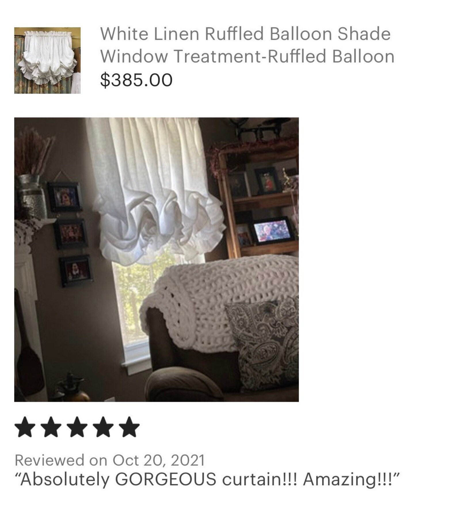 White Linen Ruffled Balloon Shade Window Treatmentruffled Etsy