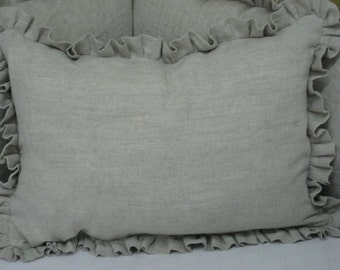 Ruffled Crib Pillow in Linen-With or Without Pillow Insert-12" x 16" with 1" Ruffle ---Crib Size Pillow Sham