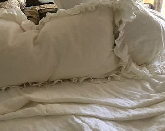 Body Pillow Sham-Long Ruffled Body Pillow Sham-Washed Linen---Zip Closure---20x56 Body Pillow Sham for your Insert-Washed Linen Pillow Cover