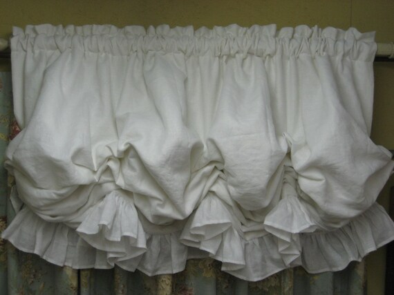 White Linen Ruffled Balloon Shade Fixed Balloon Shade Window Etsy