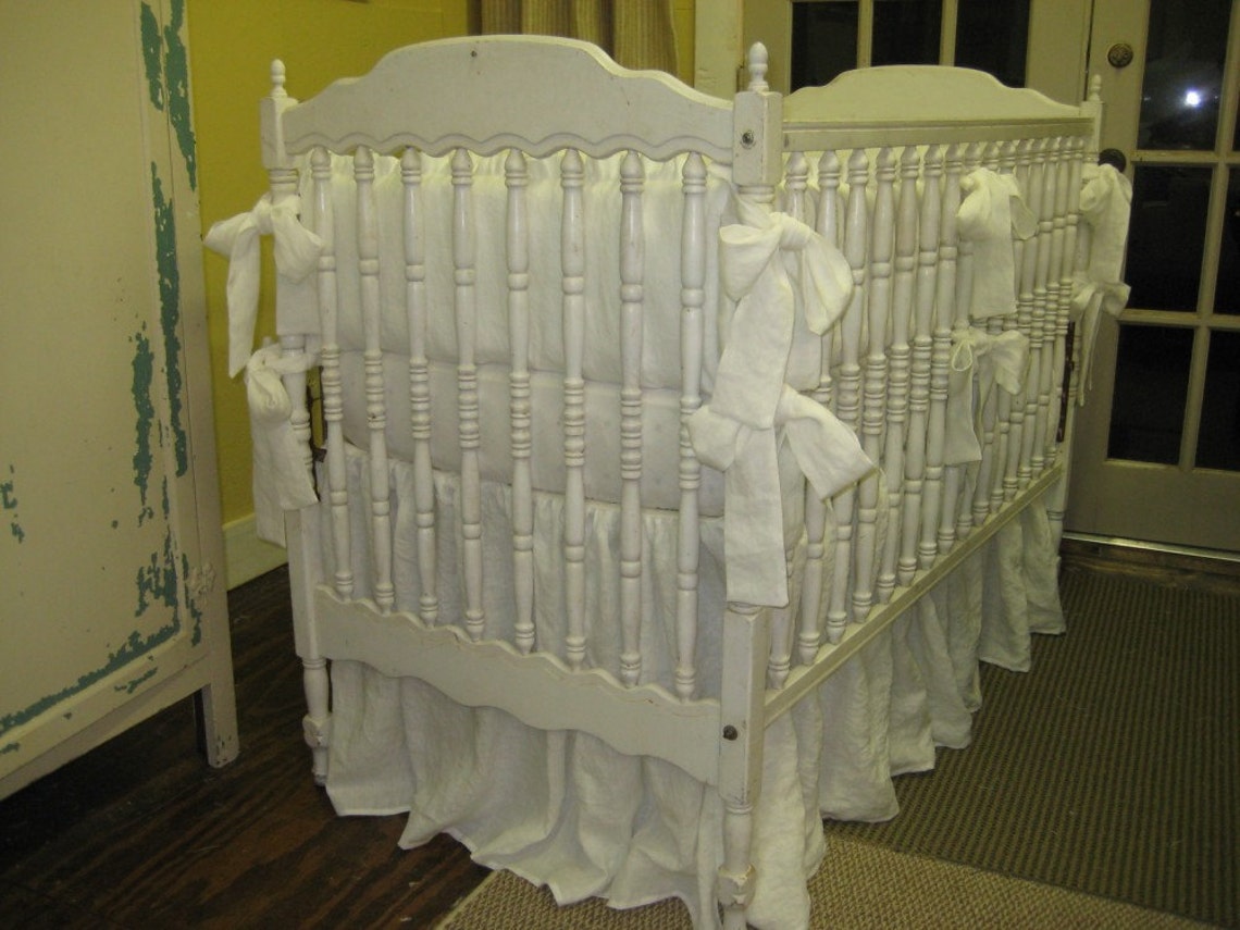 Vintage White Crib Bedding White Medium Weight Washed Linen Etsy
