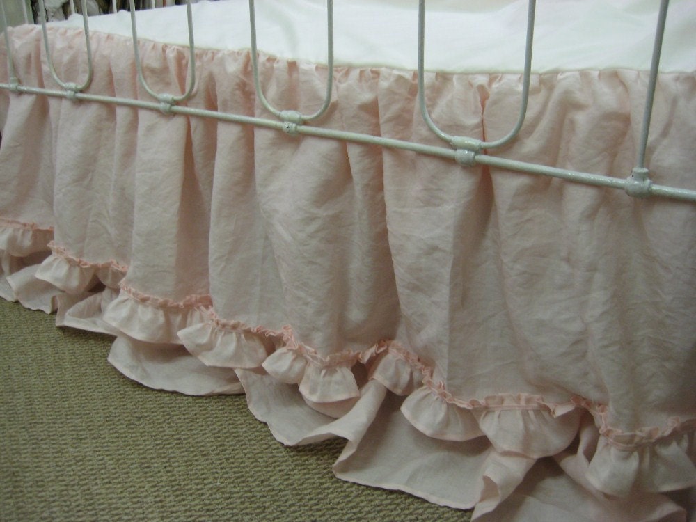 Custom Ruffled Linen Crib Bedding in Blossom PinkWashed Linen Etsy