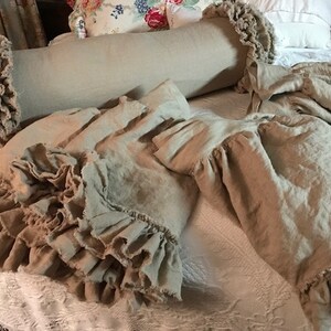 Shabby Ruffled Bolster Pillow-Pebble Torn Washed Linen Multi Ruffle-READY TO SHIP-Romantic Home Decor-Zip Closure-Shabby Ruffled Sham image 2