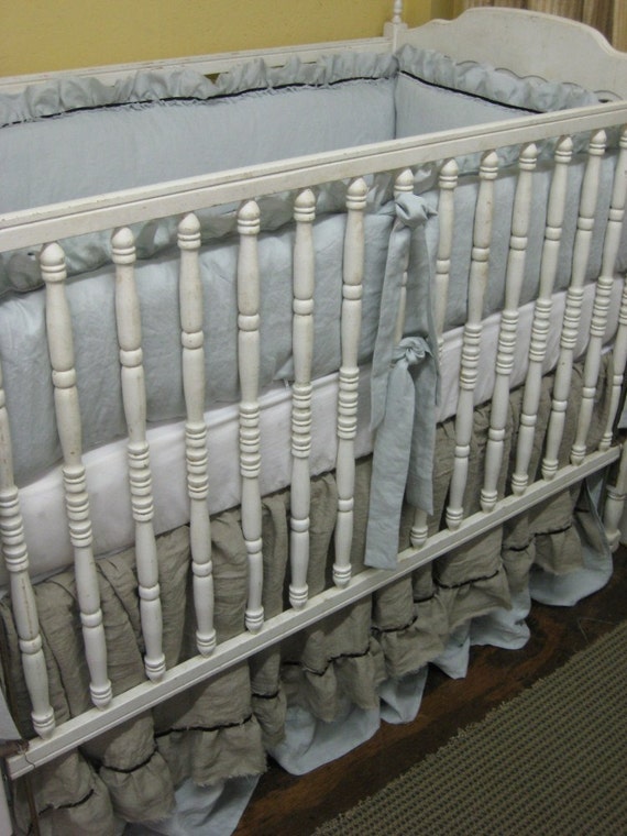 Torn Ruffle Linen Nursery Bedding with Velvet TrimColor Etsy