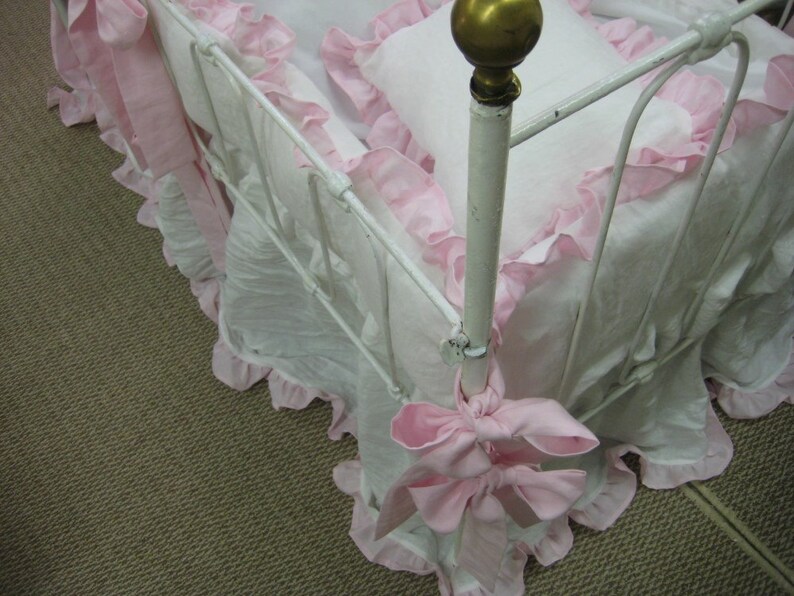 Ruffled Crib Beddingwashed Bright White Linen With Hyacinth Etsy