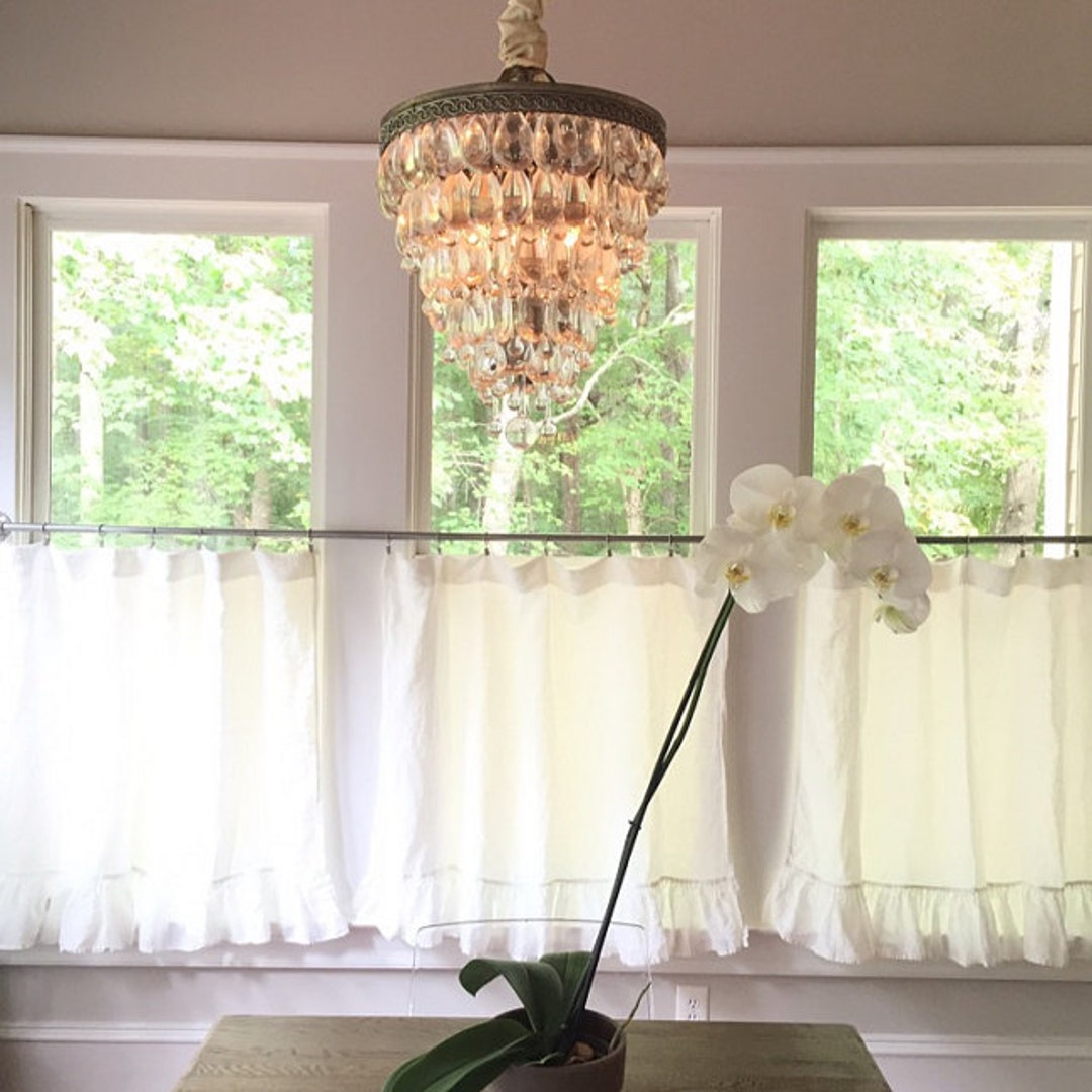 Washed Linen Ruffled Cafe Curtain Panelsold as Individual Etsy