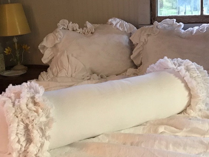 Bright White Washed Linentorn Ruffle Queen Bedding With Etsy