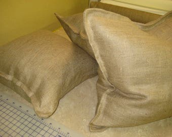 Three Tailored Burlap Euro Shams-Zip Closure Euro Shams-Natural Burlap Tailored Euro Shams-26x26