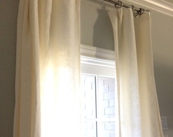 Linen Rod Pocket Curtain Panels-White Drapery Lining-Traditional Window Treatments-Classic Linen Tailored Panels-One Pair
