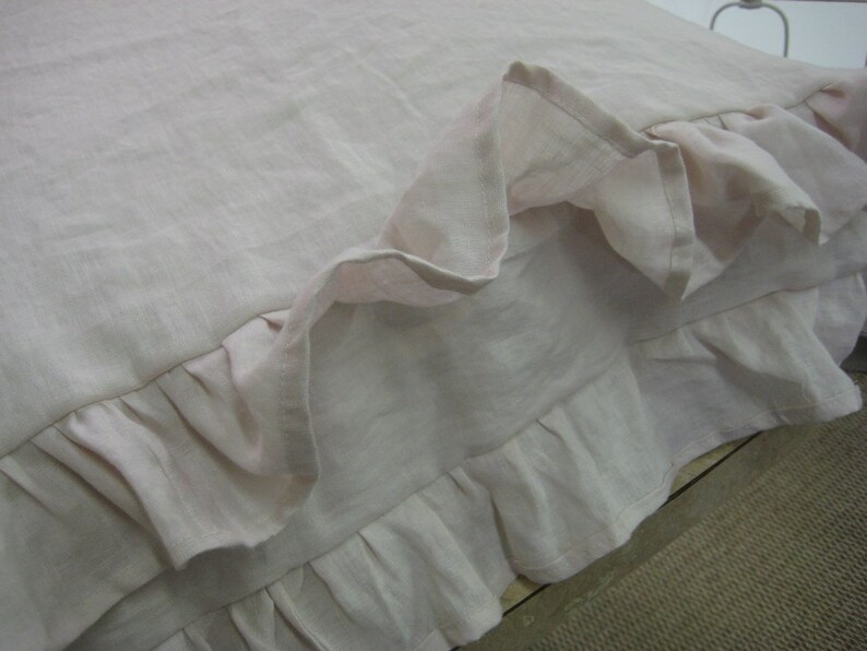 Ruffled Washed Linen Doggie Bed Sham-Puppy Bed Slipcover in Washed Linen-Double Ruffled Edge with Zip Closure-Boxed Style Pet Bed Slip