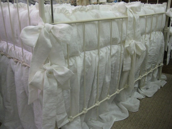 1 Ruffled Crib Bedding In Vintage White Washed Etsy