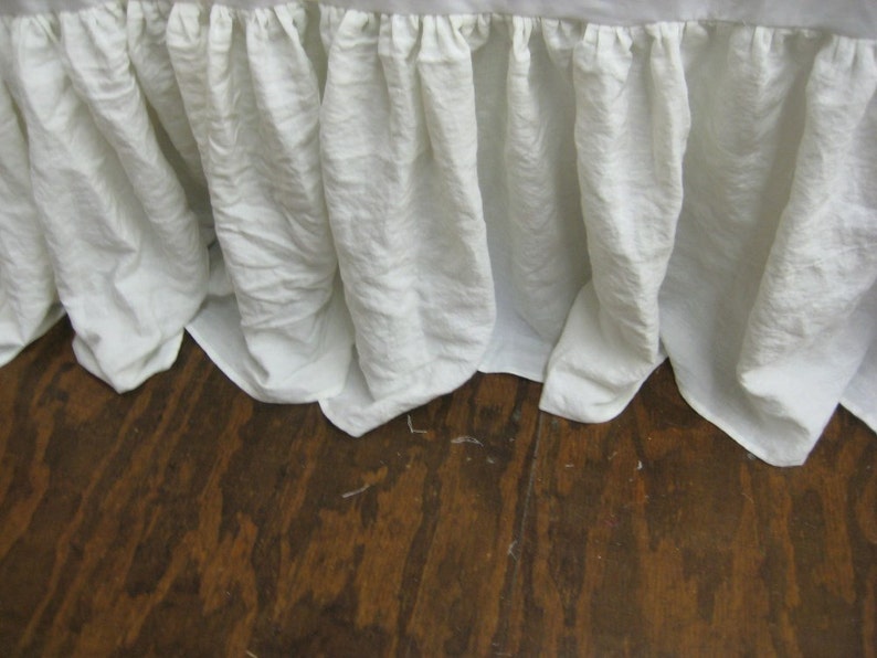 King Bed Skirt in Washed Vintage White Linen18 Drop Etsy