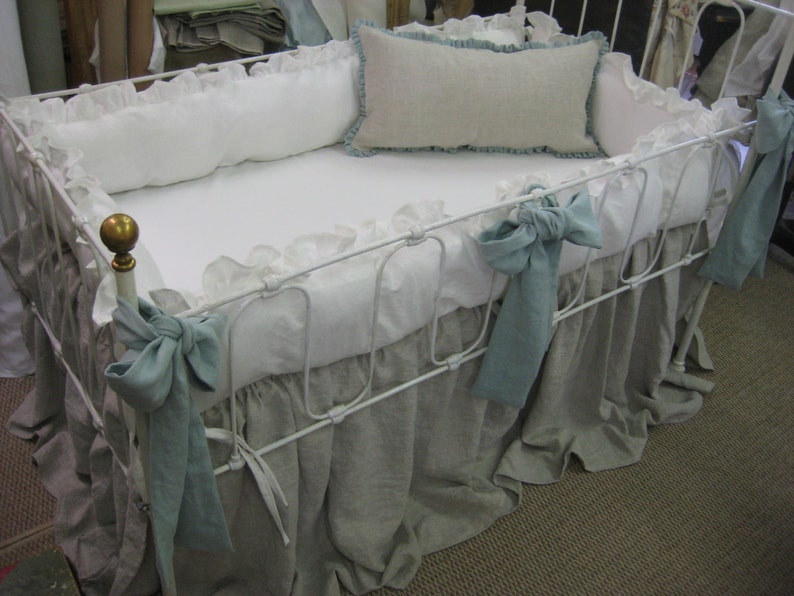 Washed Linen Ruffled Crib Bedding Separates-Ruffled Bumpers image 1