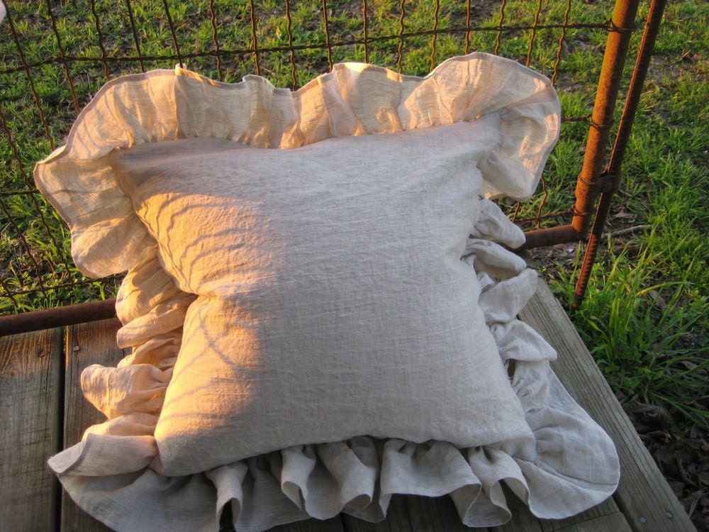Washed Oatmeal Linen Ruffled Pillow Shams20x20 Etsy