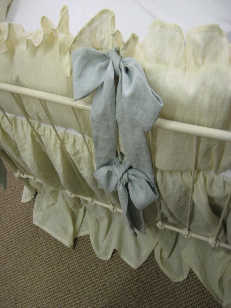 Ivory and Dove Ruffled Linen Crib Bedding Etsy
