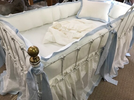 Tailored Crib Bedding Vintage White And Little Boy Blue Etsy