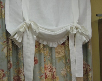 Tie Up Functional Window Shade with Ruffled Hem--Relaxed Rod Pocket Style Window Shade - Other Linen Colors Available