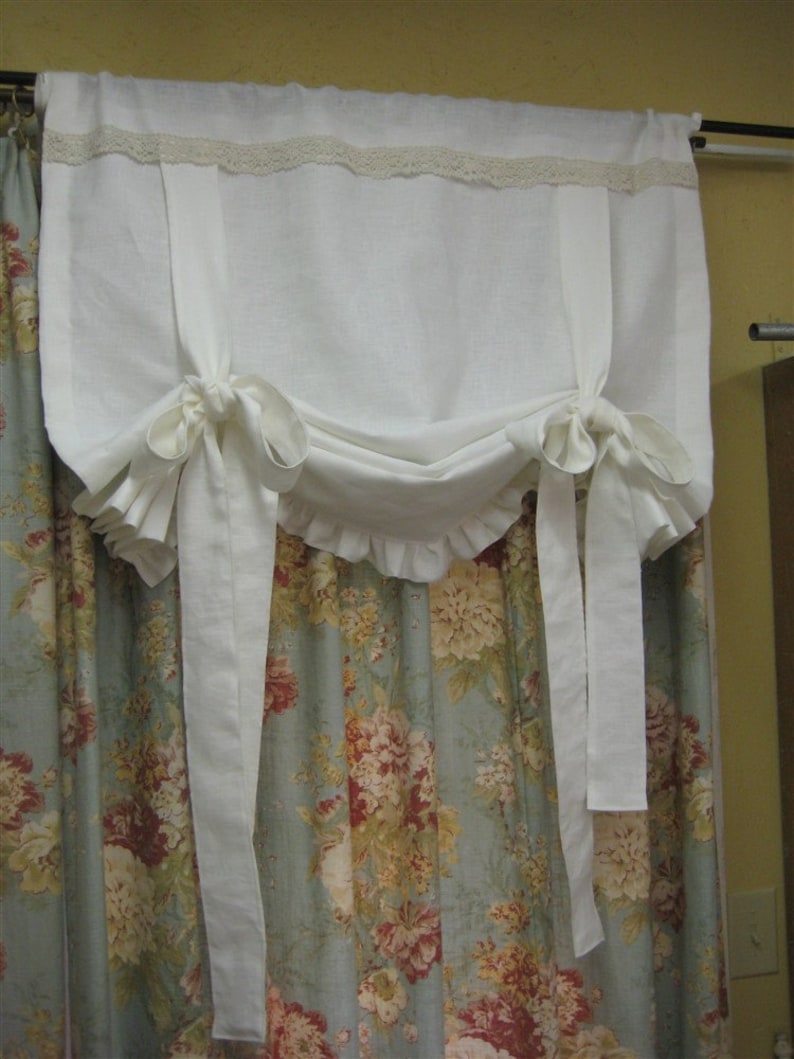 Custom Linen Tie up Functional Window Shade With Ruffled Etsy