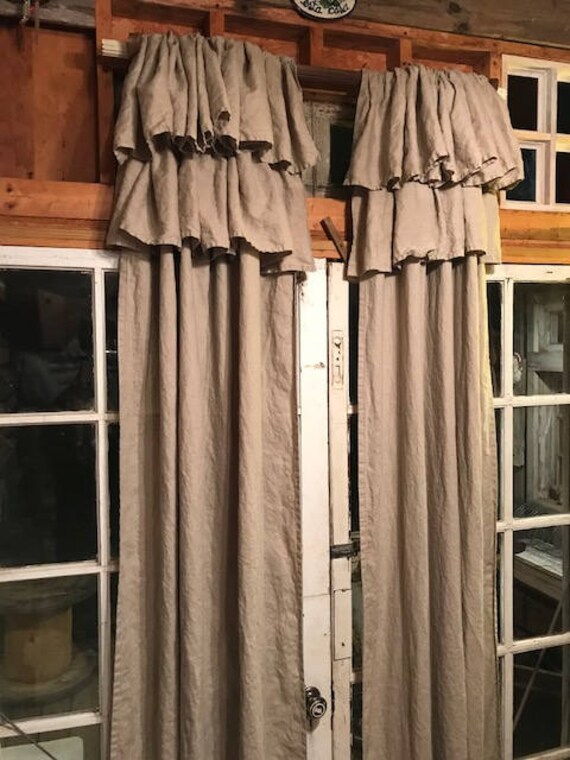 Washed Linen Curtains Double Top Ruffle Curtains Washed Etsy