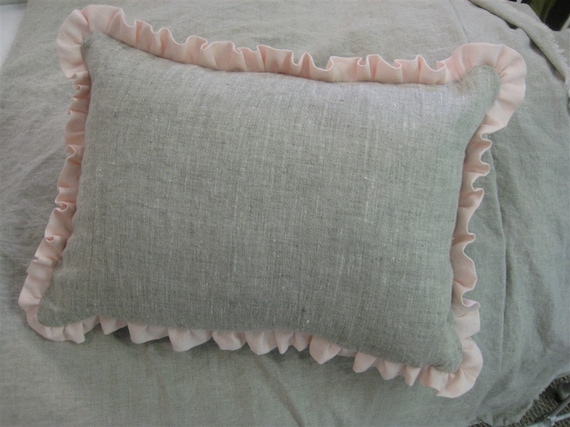 Ruffled 12x24 Linen Pillowslip and Insert---Oatmeal and Flax Washed Linen