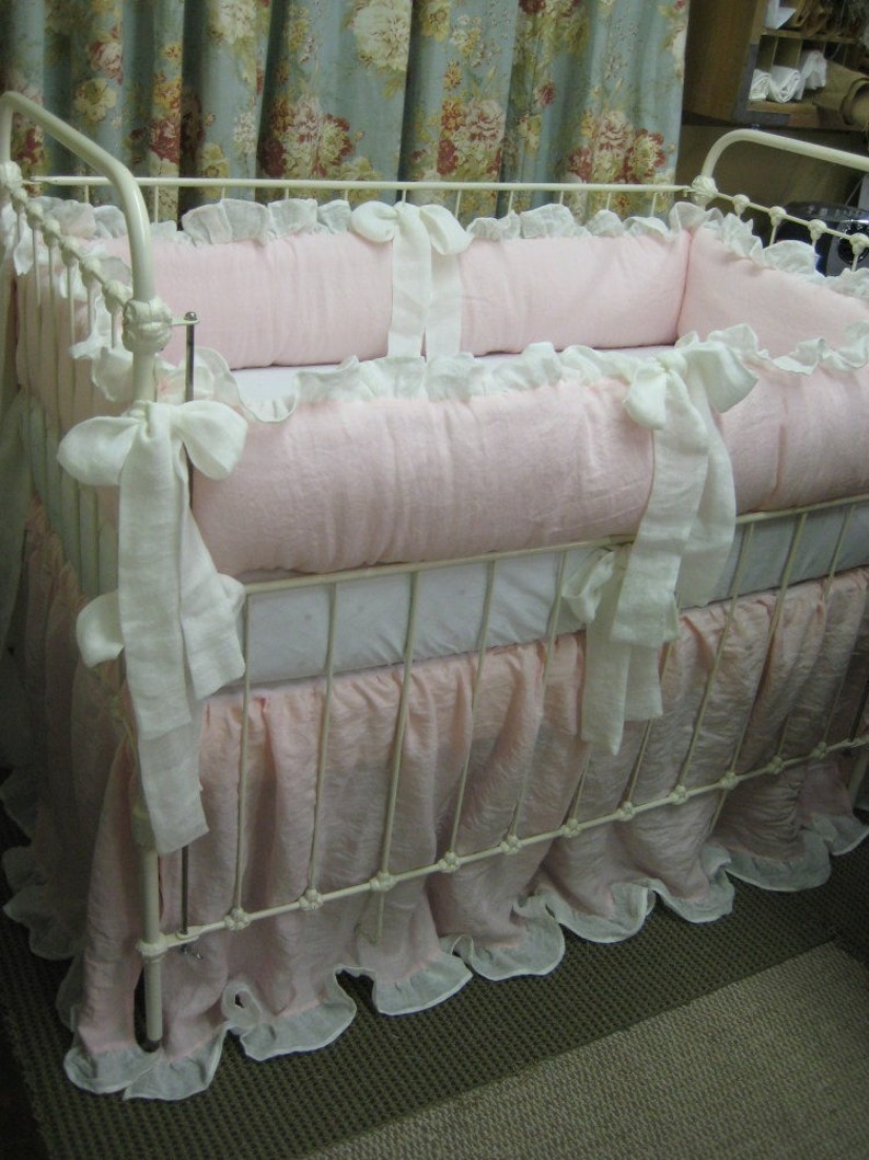 Heirloom Style Linen Nursery Bedding2 Ruffled Crib Etsy