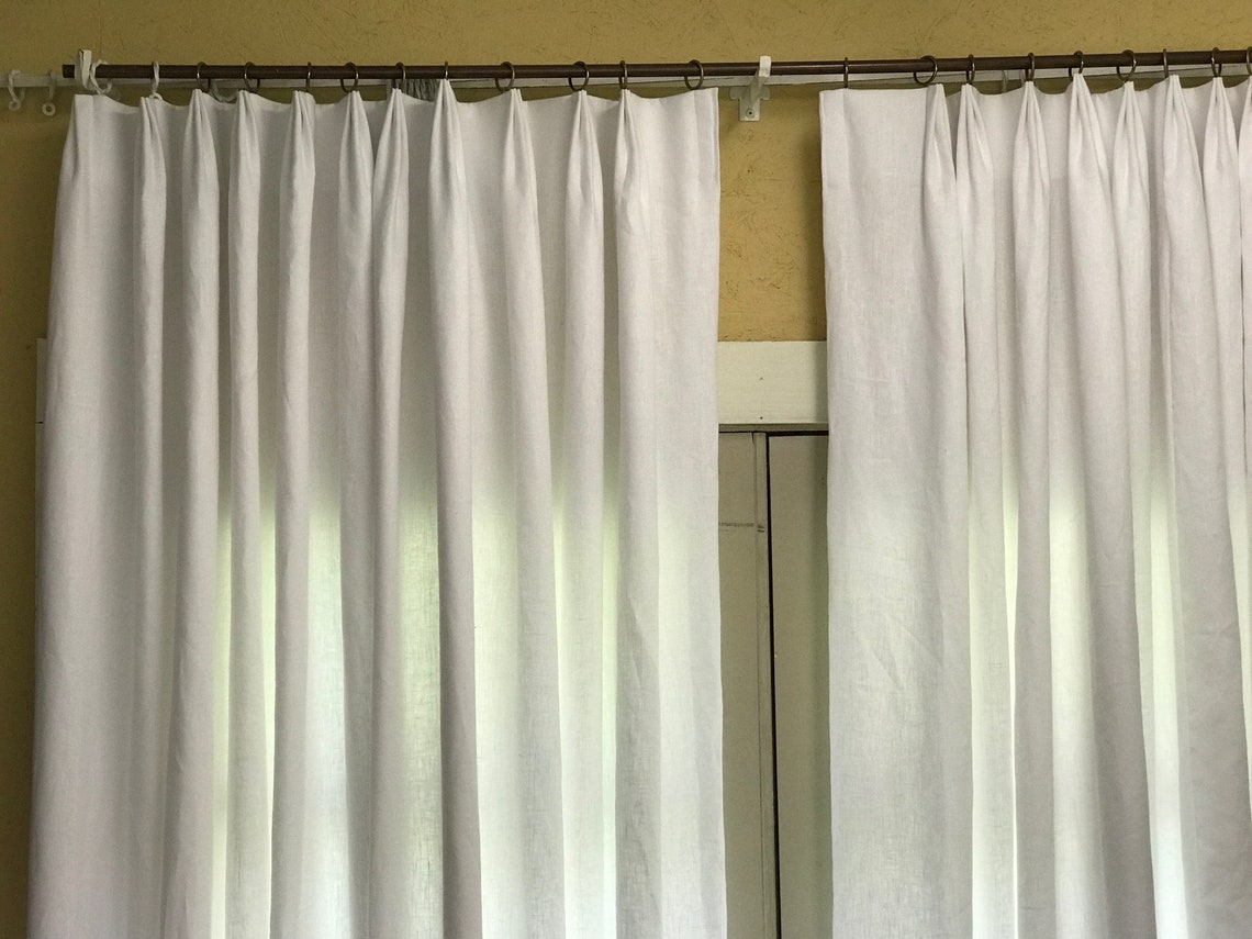 Bright White Heavy Linen Drapery Panels-double Width Lined Curtains-one ...