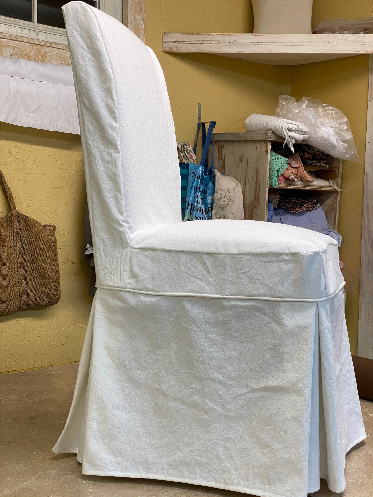 White Washed Cotton Duck Chair Slipsparsons Chair Etsy