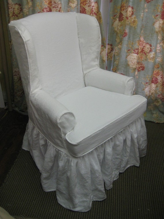 Traditional Wing Back Chair Slipcover In Washed Linen Local Etsy