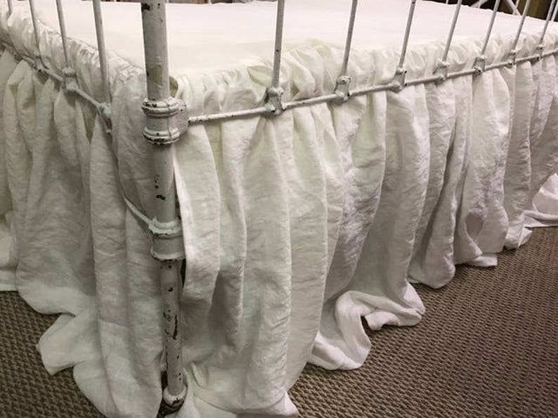 Washed Linen Crib Skirt and Ruffled Crib Pillowgathered Crib Etsy