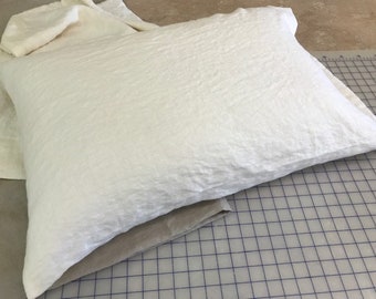 Basic Washed Linen Pillow Cases-Bed Pillow Cases-Traditional Hemmed Cuff-2 Pilow Cases-One Pair