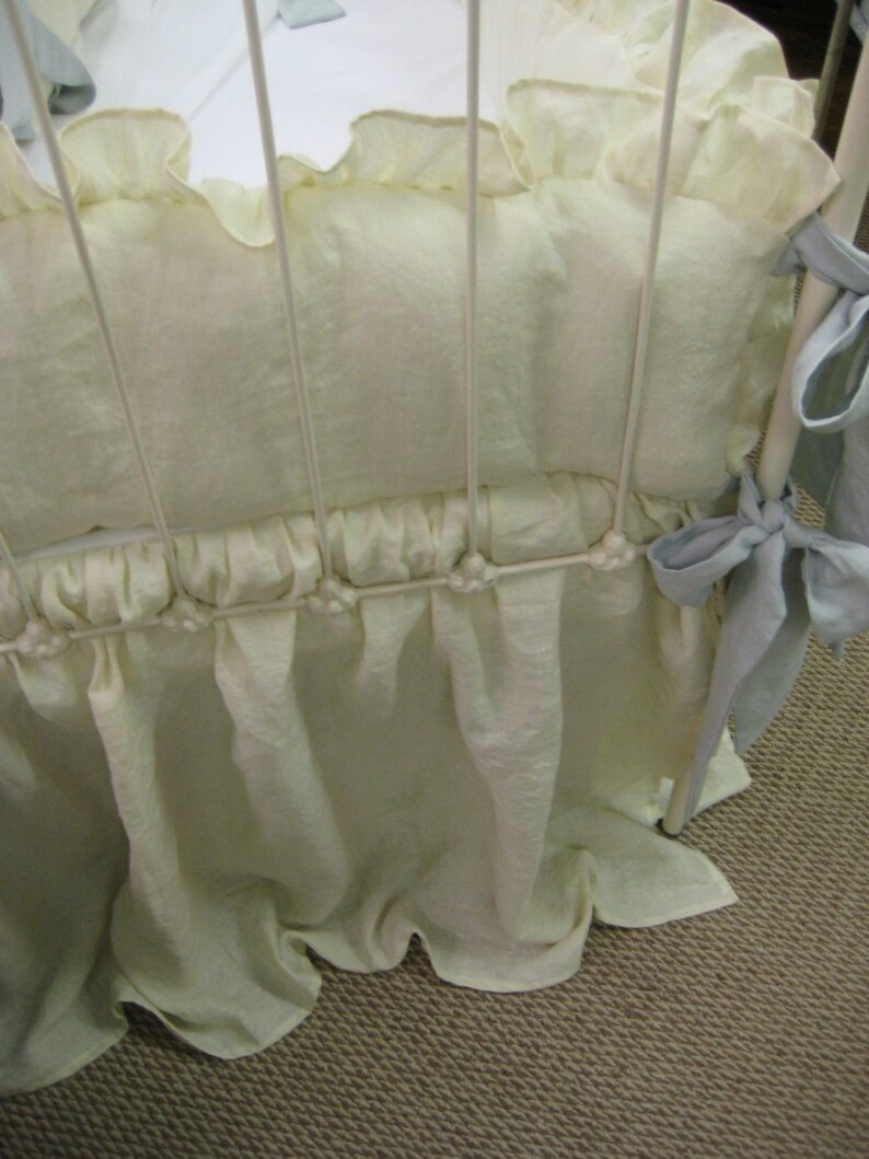 Ivory and Dove Ruffled Linen Crib Bedding Etsy
