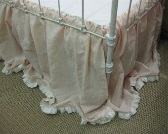 CRIB SKIRT ONLY----Ruffled Hem Crib Skirt in Washed Linen--One Inch Ruffled Crib Skirt-Made to Order Crib Linens