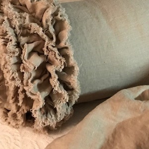 Shabby Ruffled Bolster Pillow-Pebble Torn Washed Linen Multi Ruffle-READY TO SHIP-Romantic Home Decor-Zip Closure-Shabby Ruffled Sham image 9