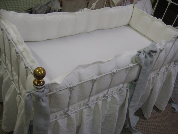 Washed Linen Crib Bedding In Vintage White And Dove Tailored Etsy