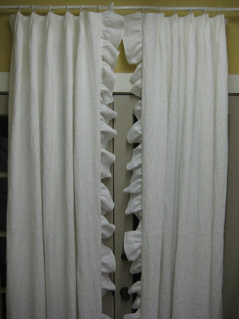 Washed Vintage White Linen Ruffled Drapery PanelsOne Pair Etsy