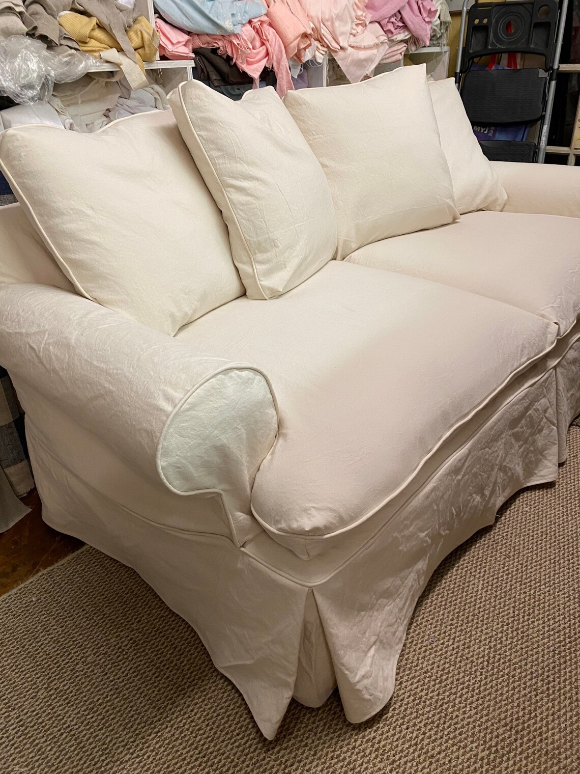 Sofa Slipcoversnatural Washed Cotton Canvas Fitted Etsy