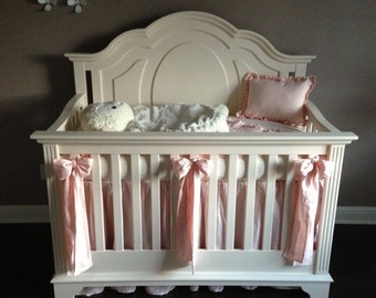 Crib Bedding Separates-Washed Ballet Linen Ruffled Crib Bedding Pieces- Crib Skirt-Receiving Blanket-Sashes-Crib Pillow