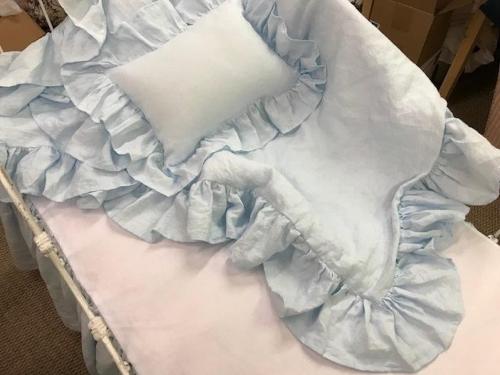 Ruffled Baby Blanket and Pillow Set N Washed Linenyour Etsy