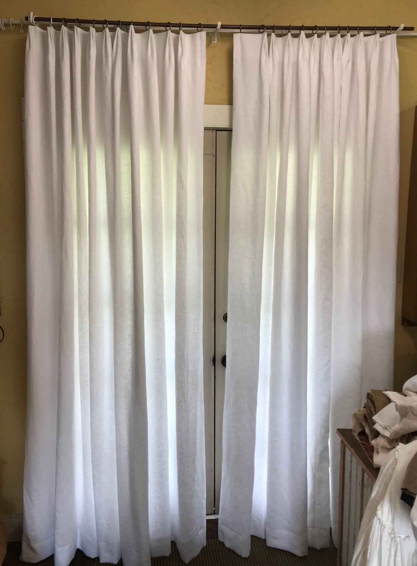Bright White Heavy Linen Drapery Panels Double Width Lined Etsy
