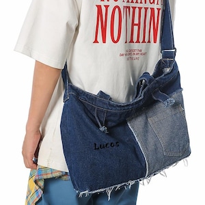 Customizable Denim Crossbody Tote Bag: Large Capacity Jean Shoulder Bag
