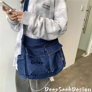Anpassbare Denim Crossbody Einkaufstasche: Große Kapazitäts-Umhängetasche mit mehreren Taschen