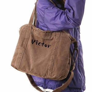Personalized Canvas Laptop Tote Bag: Work Commute Crossbody