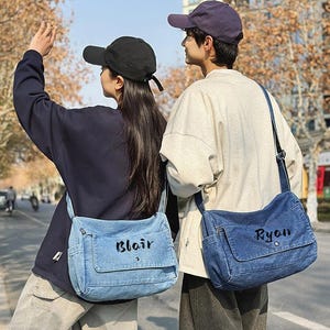 Customizable Denim Crossbody Tote Bag: Large Capacity Jean Sling