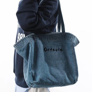 Personalized Denim Tote Bag: Large Capacity Embroidered Shoulder Bag