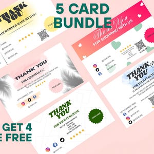 Business Thank You Cards Bundle: 5 DIY Canva Editable Templates for Order Packaging & Small Business Marketing