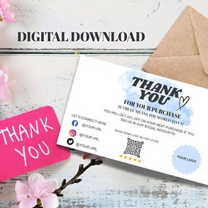 Bedankkaartsjabloon voor kleine bedrijven | Afdrukbare doe-het-zelf marketingverpakkingskaarten | Bedankt voor de bestelkaarten, bewerkbare pdf