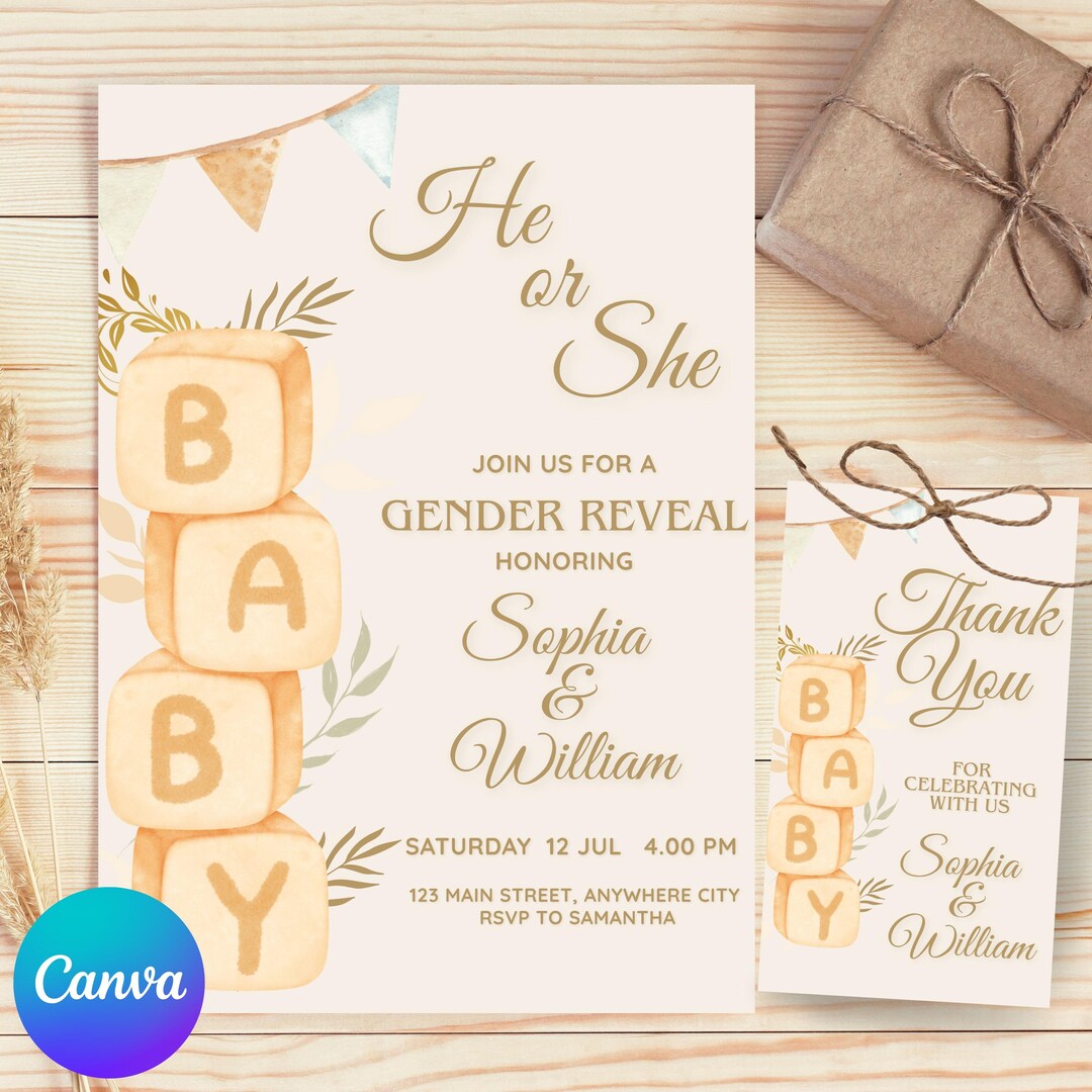 Editable Rustic He or She Gender Reveal Invitation Template Rustic Baby ...