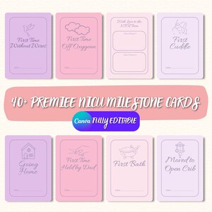 Cartes d'étapes de l'USIN à imprimer | Jalons mensuels des bébés prématurés pour les filles | Modèle de toile modifiable | Cadeau baby shower pour les mamans de l'USIN
