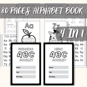 Alphabet Tracing & Coloring Book – 80 Pages A-Z | Black White | Preschool Kindergarten Homeschool | PDF Printable for Kids